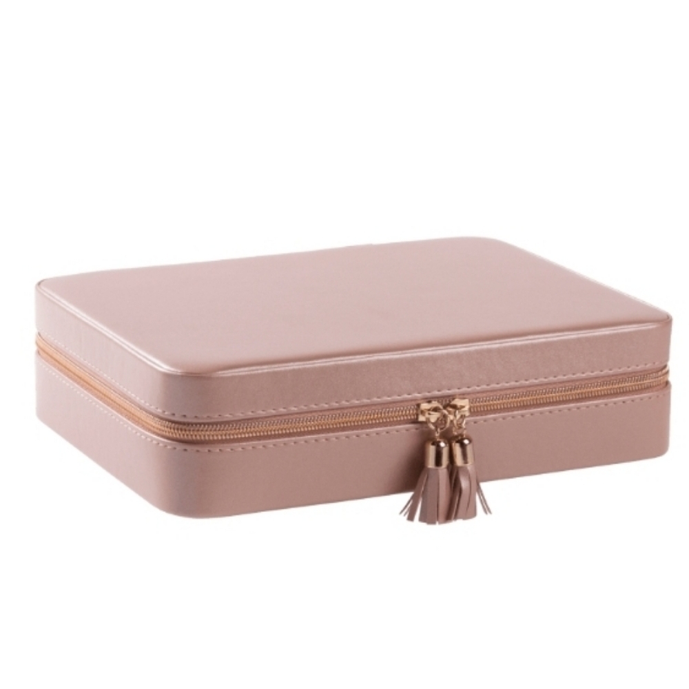 HEIDI & OAK LARGE PINK LEATHER JEWELRY ORGANIZER WITH MIRROR AND POUCH - Picture 2 of 7